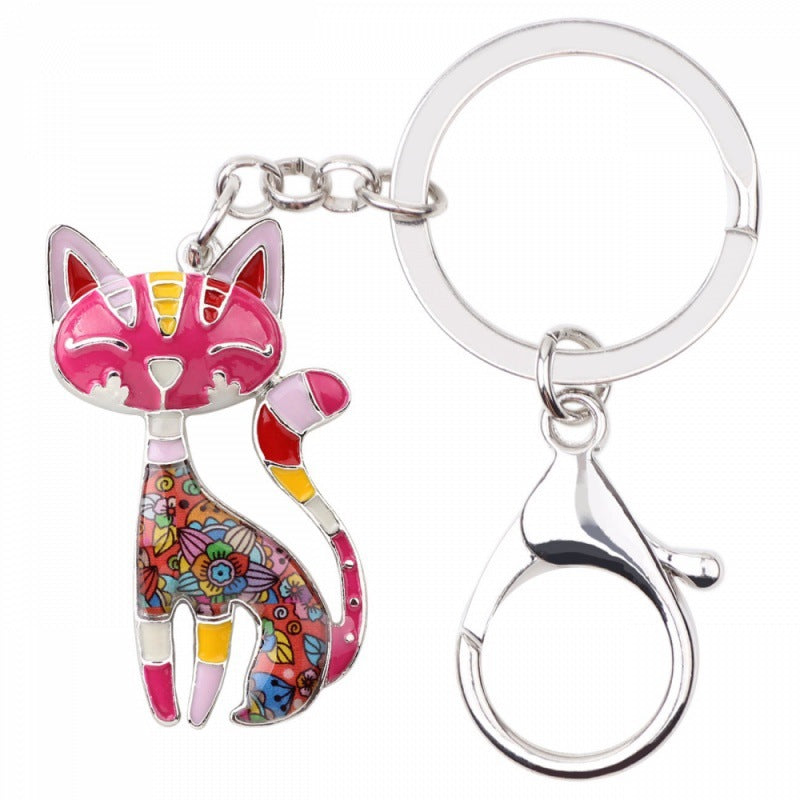 卸売カラー猫合金キーホルダー